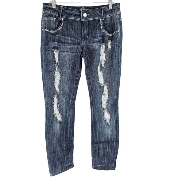Almost Famous Blue Denim Distressed Jeans Size 11 Excellent - Picture 1 of 7
